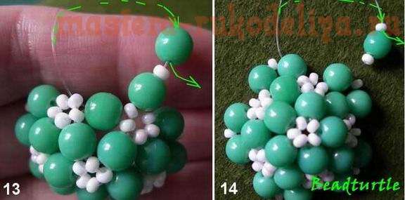 Мастер-класс по бисероплетению: Плетение зелёного шарика с ромашками