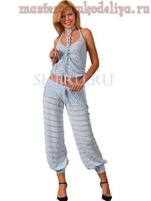 Схема вязания: Свободные укороченные женские брюки в комплекте с топом
