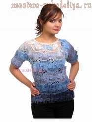 Схема вязания на вилке: Блуза на вилке с цветами крючком