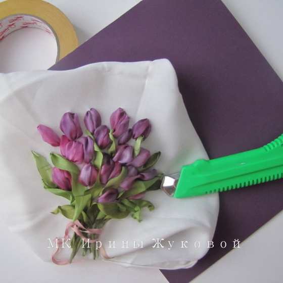 Мастер-класс по вышивке лентами: Букет с тюльпанами